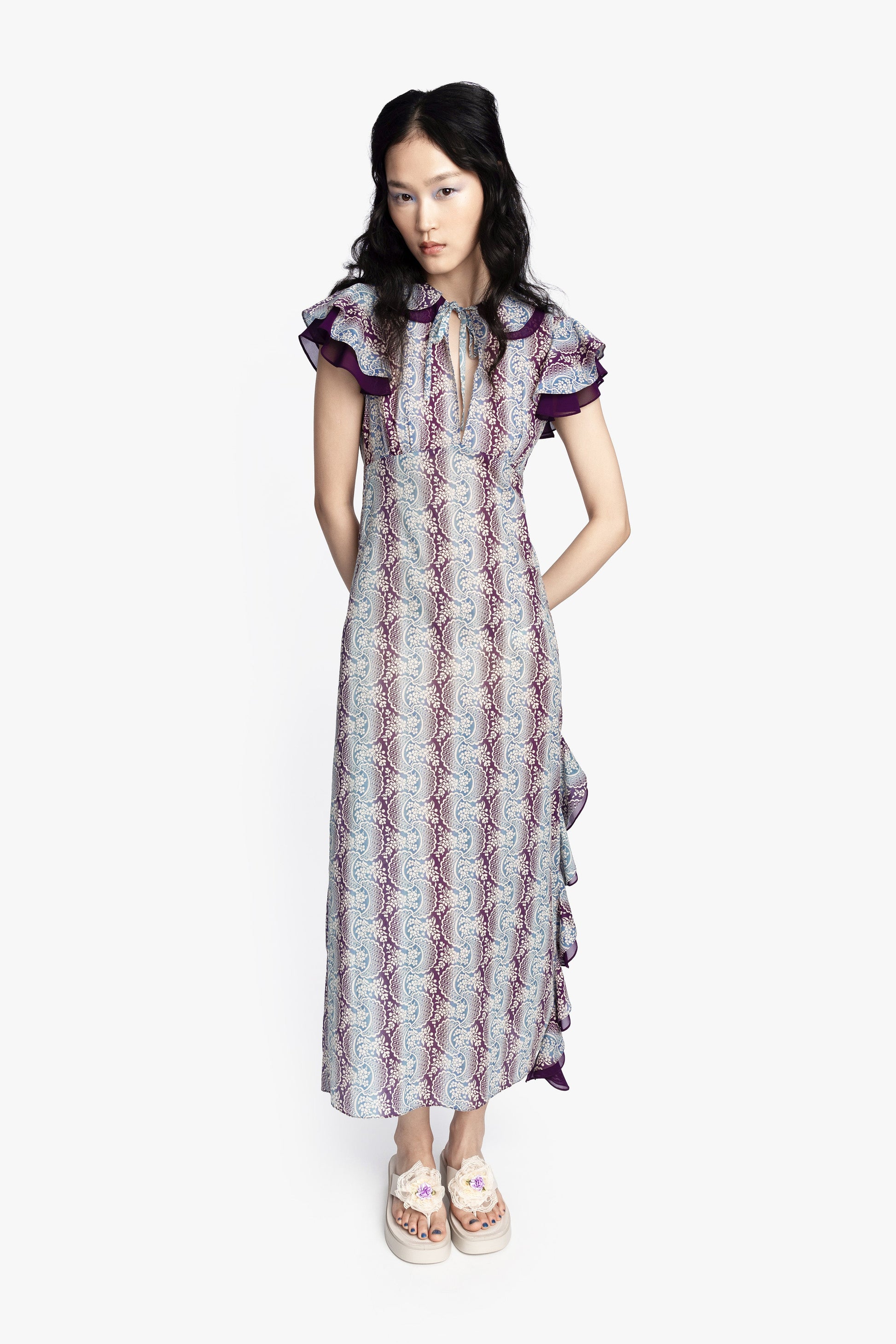 Anna Sui Ombre Ribbons Cotton Ruffle Dress