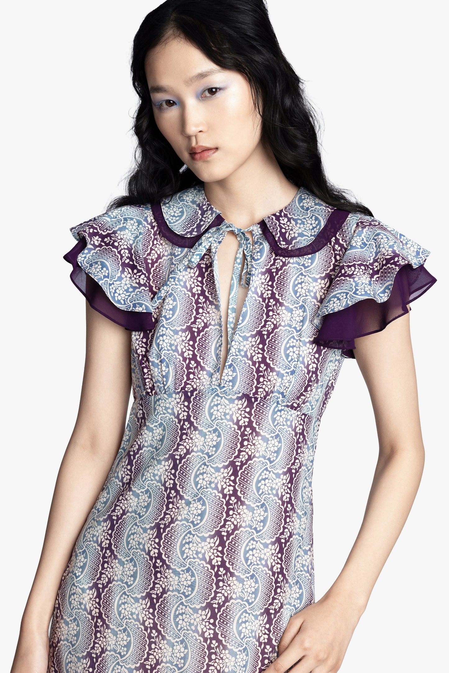 Anna Sui Ombre Ribbons Cotton Ruffle Dress