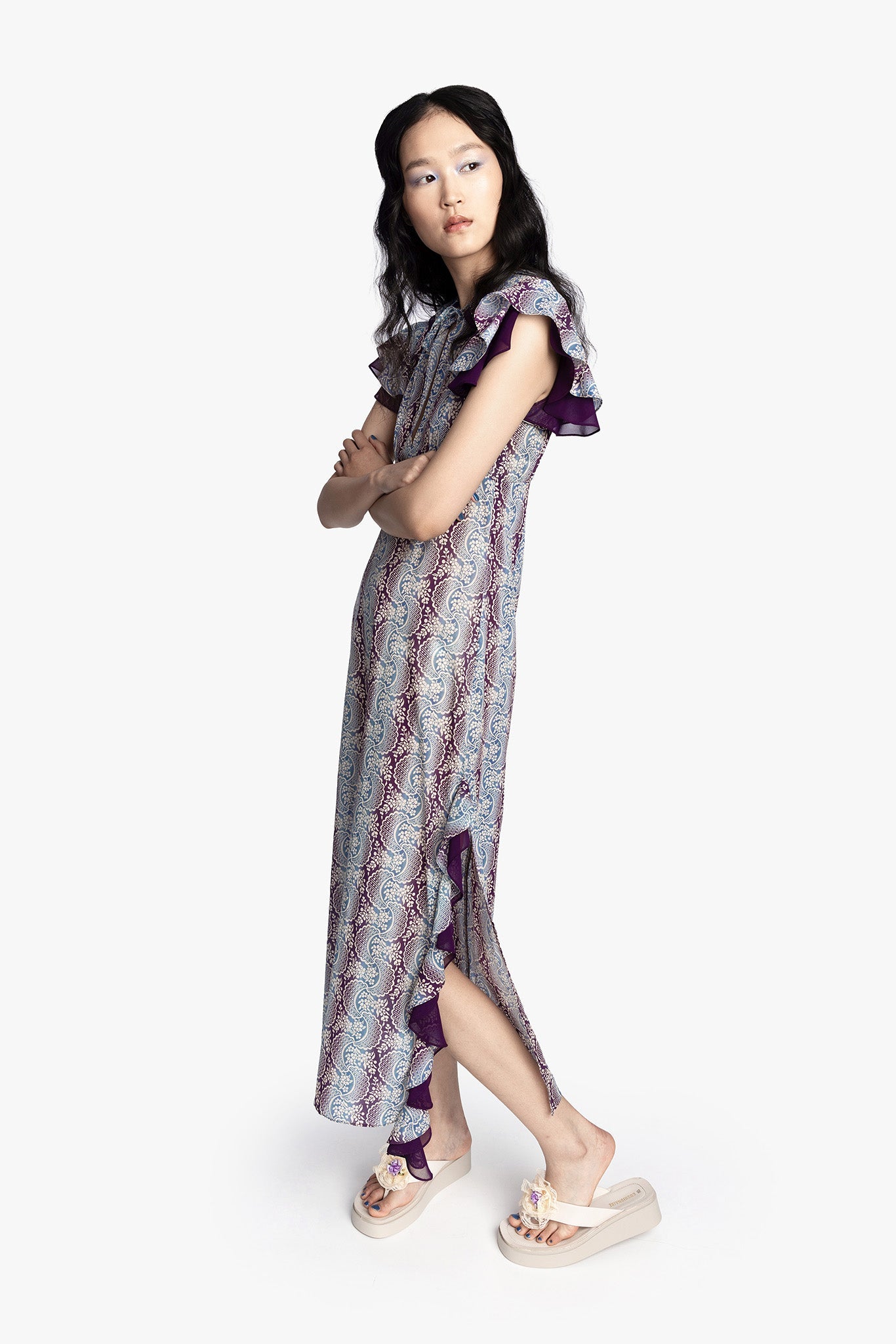 Anna Sui Ombre Ribbons Cotton Ruffle Dress