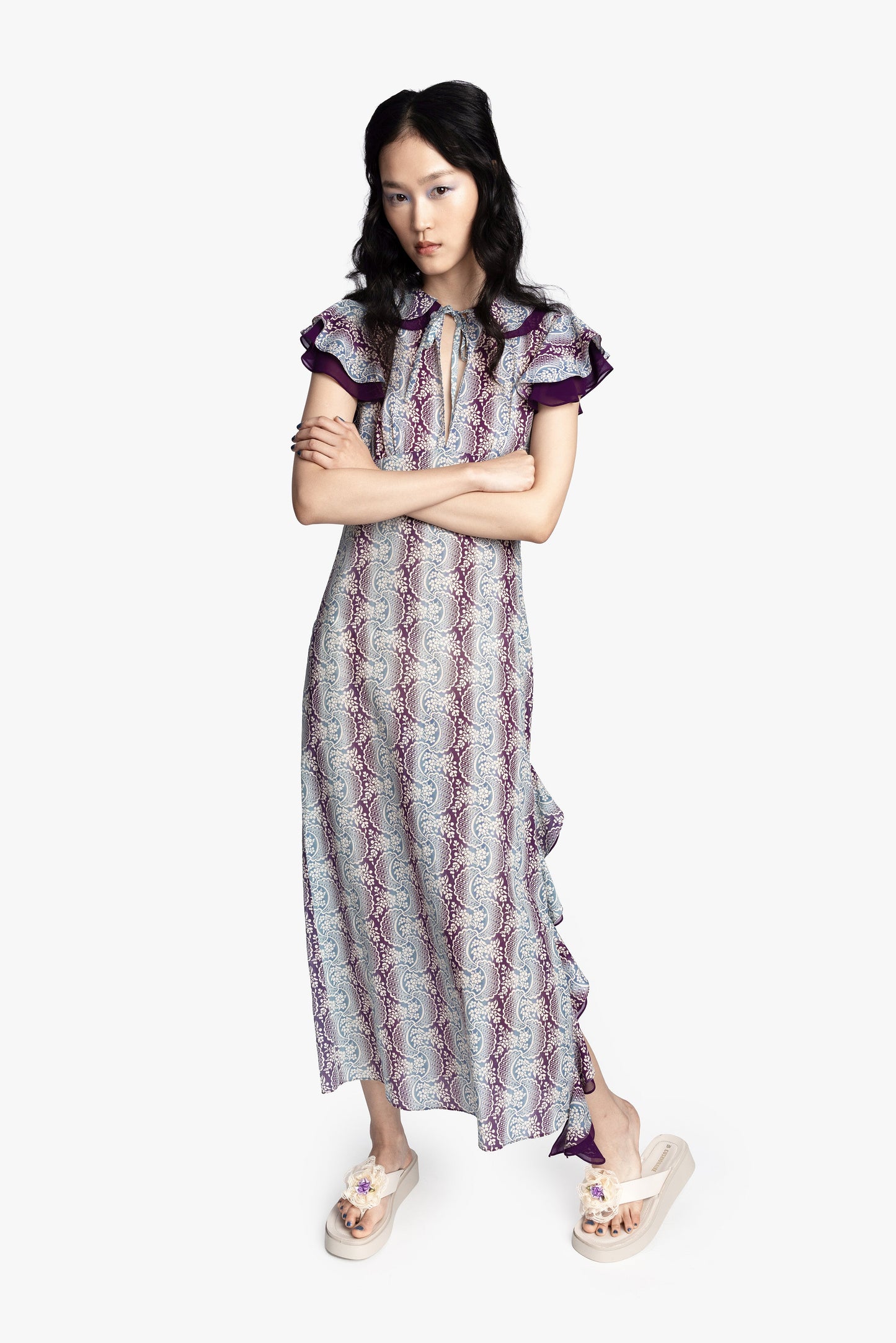Anna Sui Ombre Ribbons Cotton Ruffle Dress