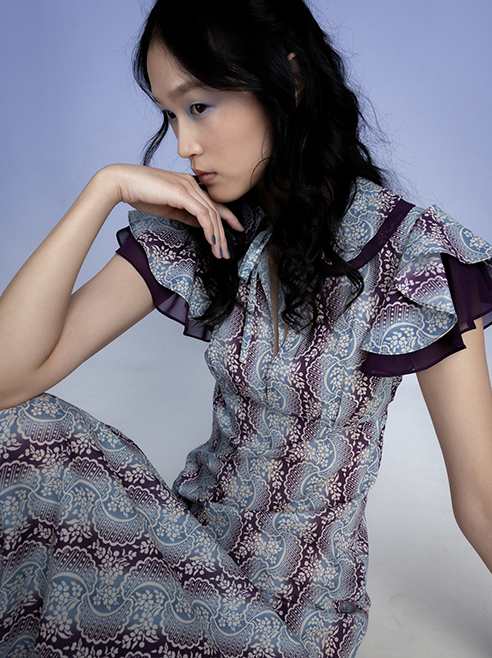 Anna Sui Ombre Ribbons Cotton Ruffle Dress