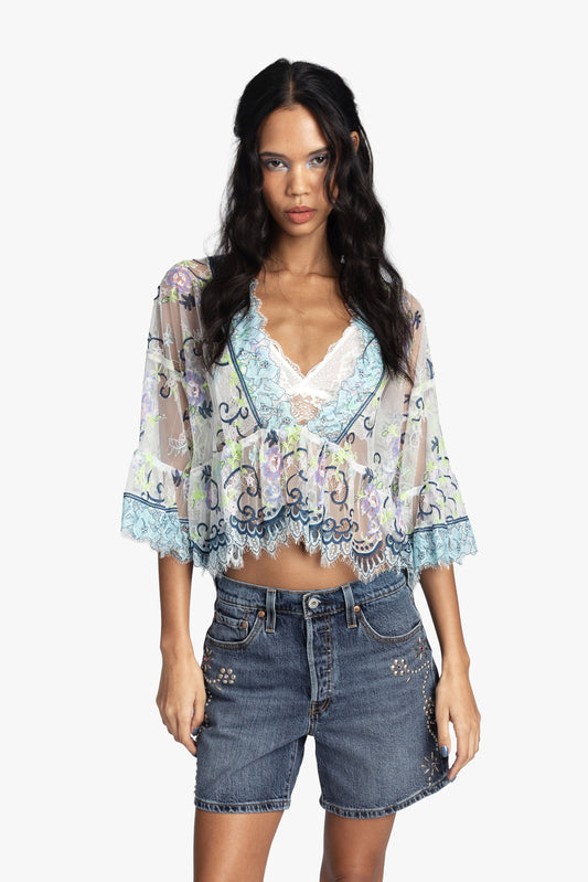 Anna Sui Lady Chatterley's Lace V-Neck Top
