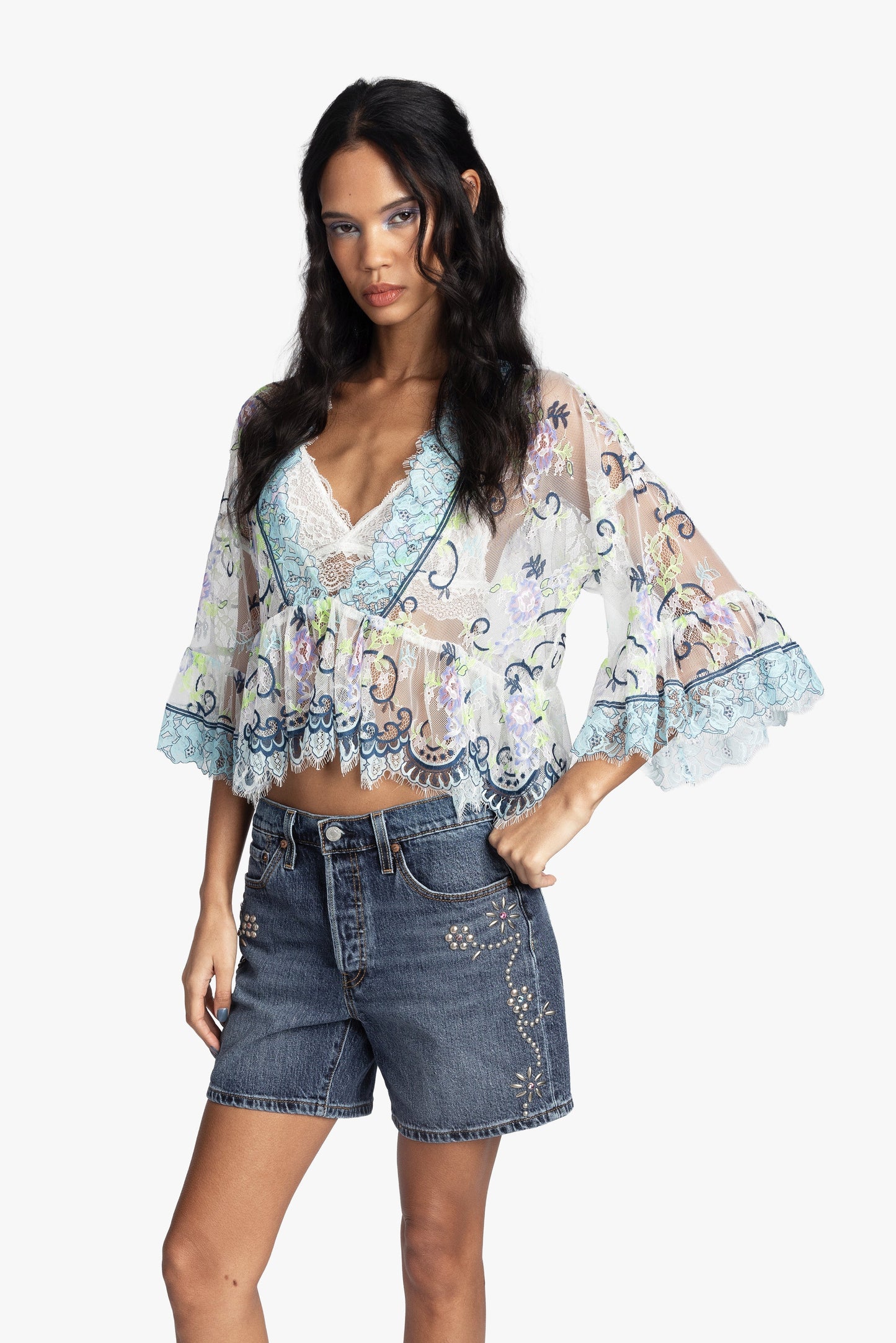 Anna Sui Lady Chatterley's Lace V-Neck Top
