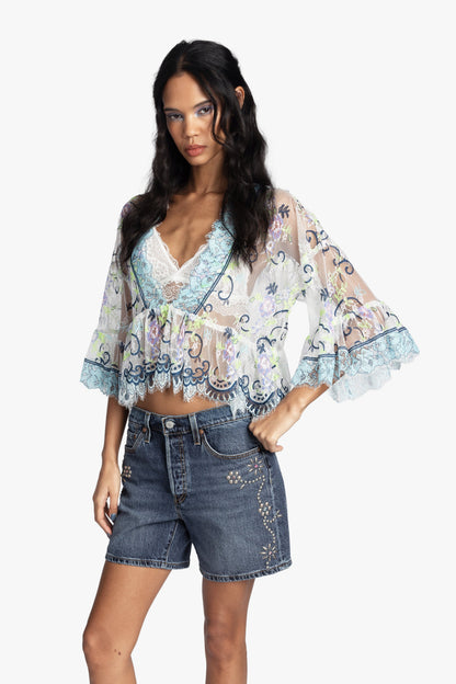 Anna Sui Lady Chatterley's Lace V-Neck Top