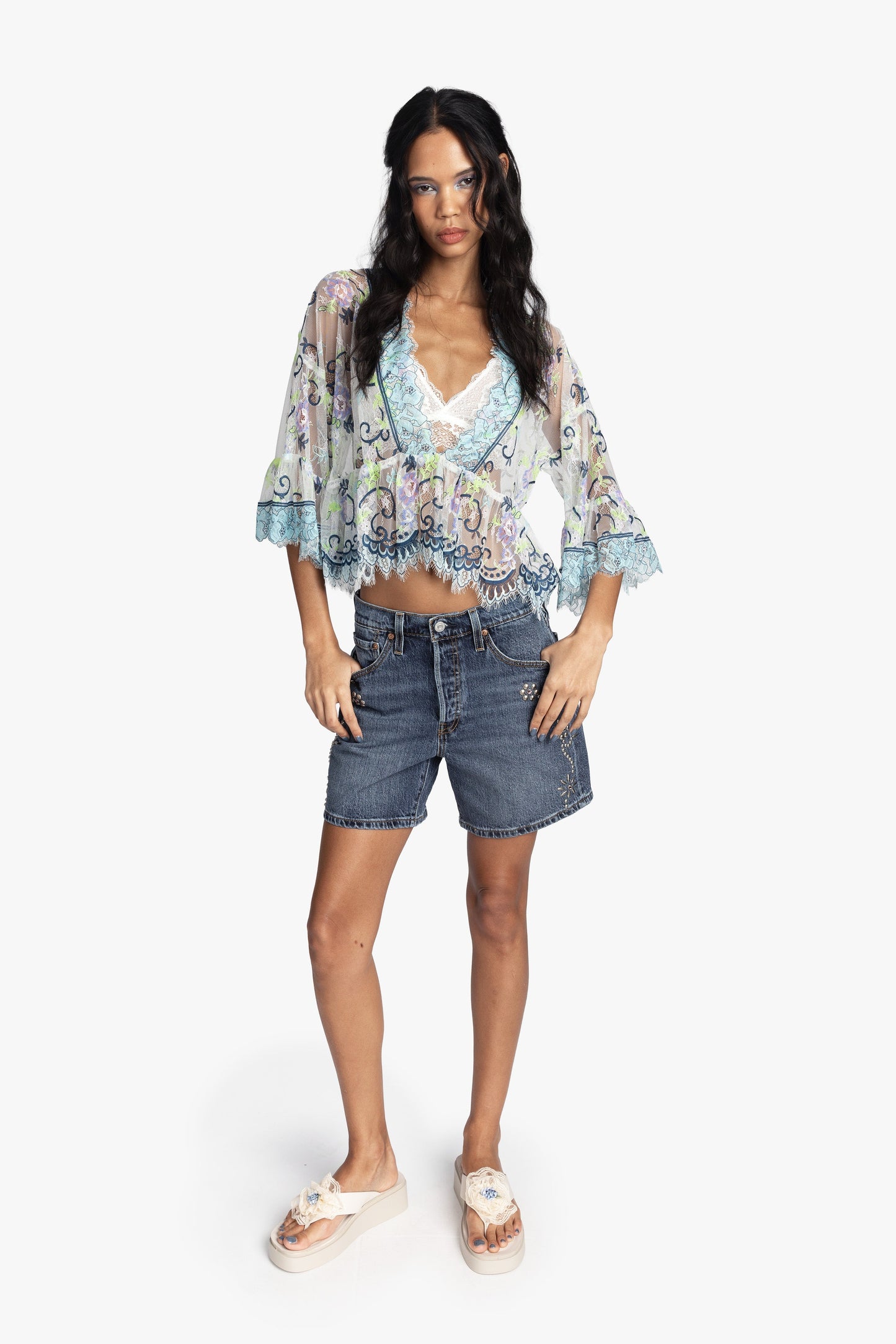 Anna Sui Lady Chatterley's Lace V-Neck Top