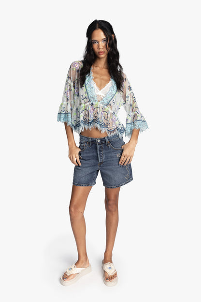 Anna Sui Lady Chatterley's Lace V-Neck Top
