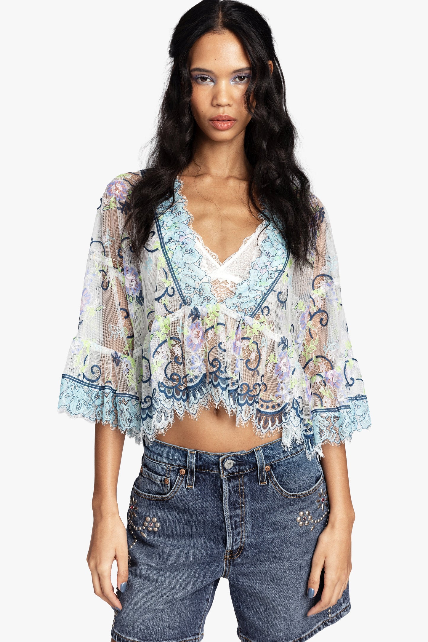 Anna Sui Lady Chatterley's Lace V-Neck Top
