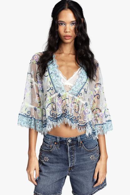 Anna Sui Lady Chatterley's Lace V-Neck Top