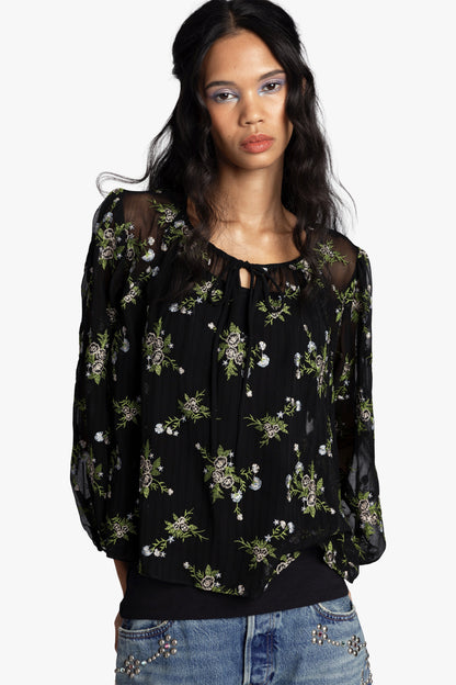 Anna Sui Bluebell Embroidered Chiffon Blouse