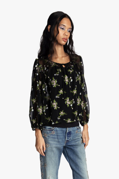 Anna Sui Bluebell Embroidered Chiffon Blouse