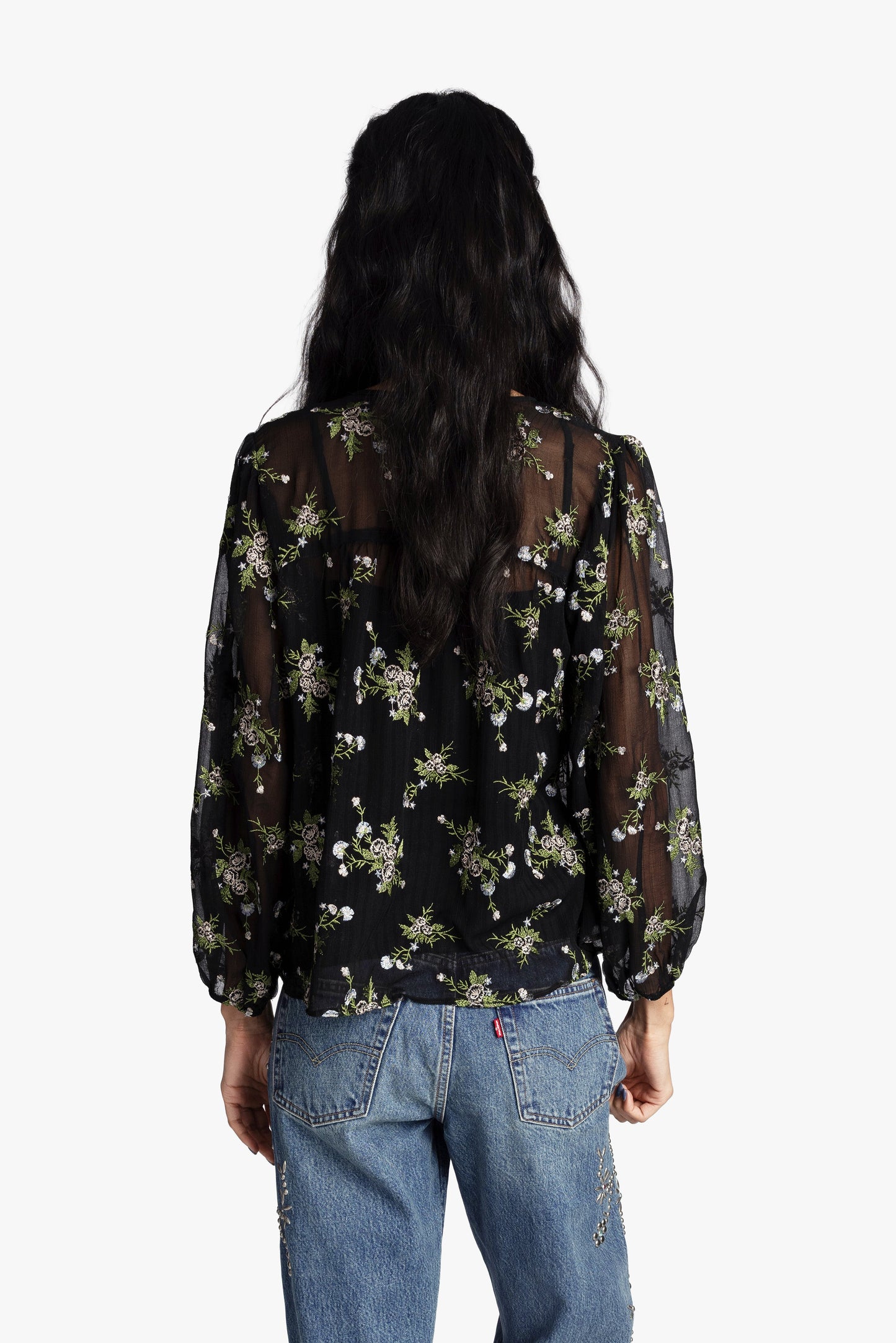 Anna Sui Bluebell Embroidered Chiffon Blouse