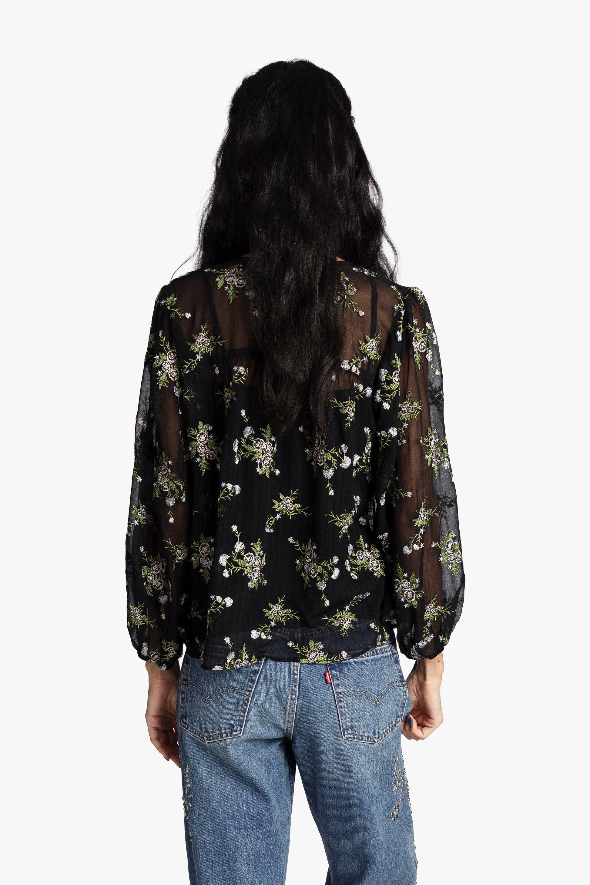 Anna Sui Bluebell Embroidered Chiffon Blouse