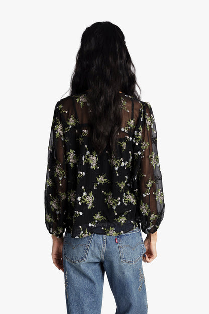 Anna Sui Bluebell Embroidered Chiffon Blouse
