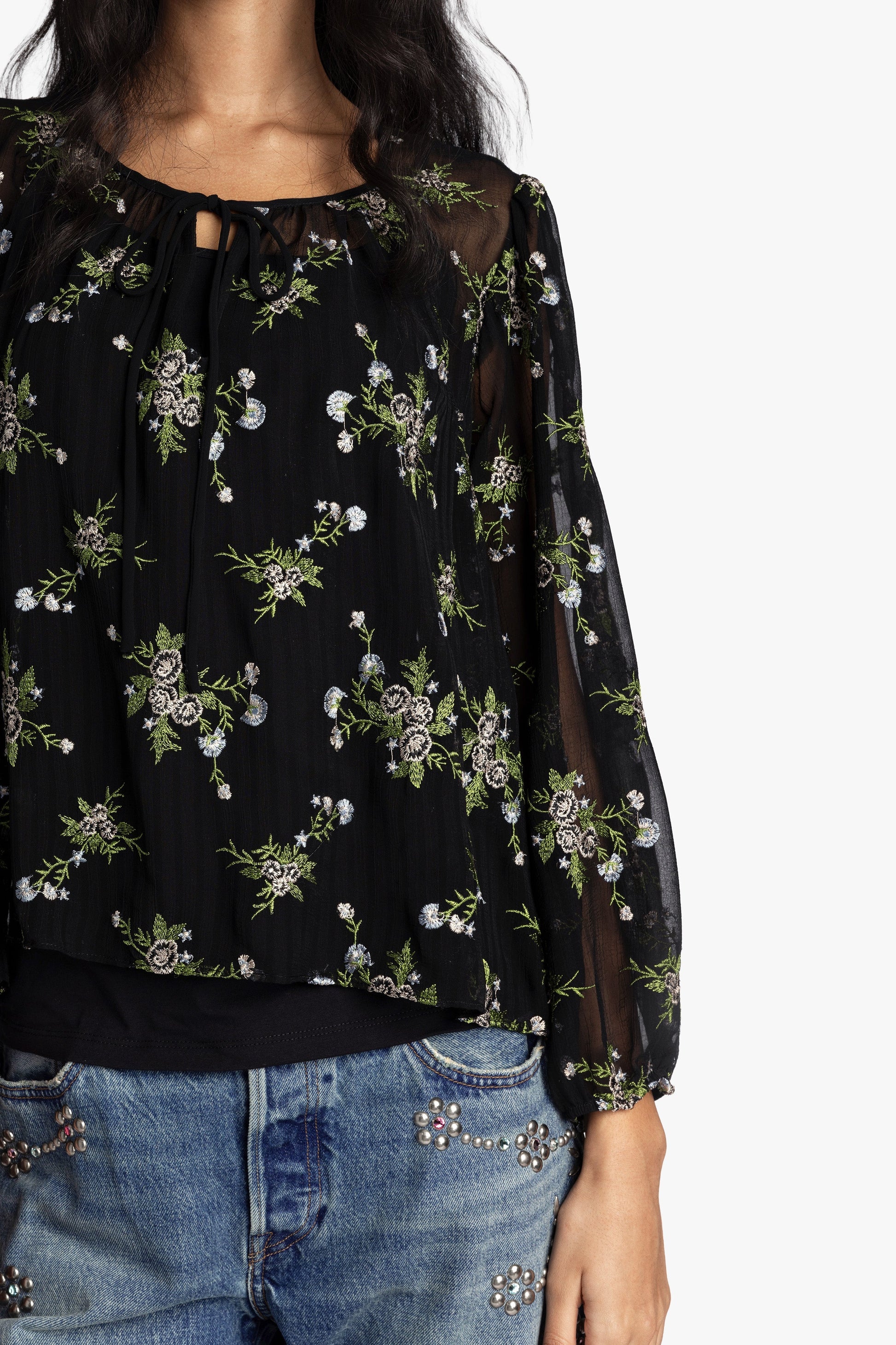 Anna Sui Bluebell Embroidered Chiffon Blouse