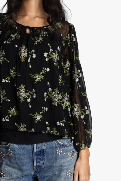 Anna Sui Bluebell Embroidered Chiffon Blouse