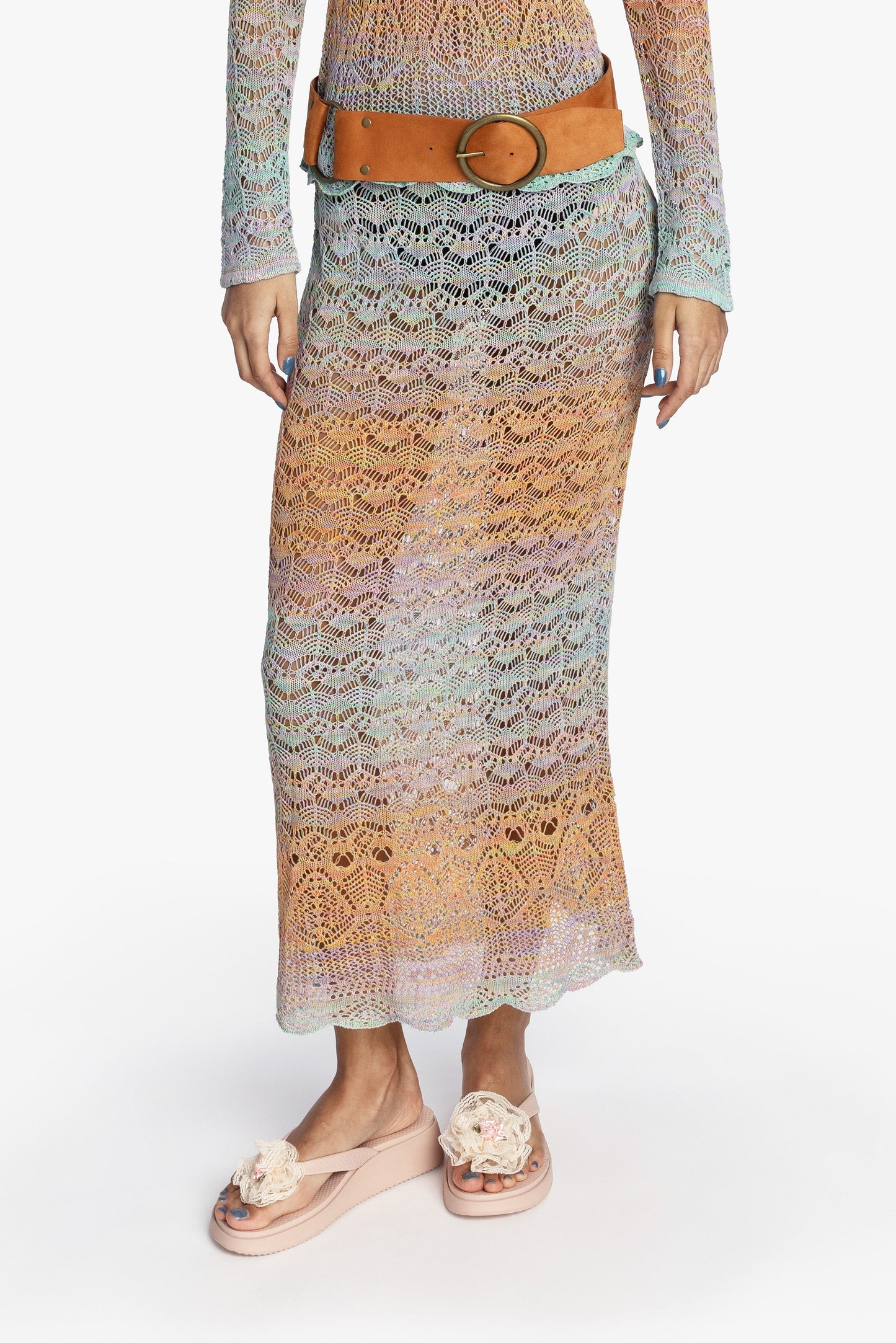 Anna Sui Ombre Space Dye Crochet Skirt - Sunset