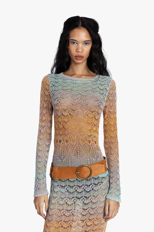 Anna Sui Ombre Space Dye Crochet Top - Sunset
