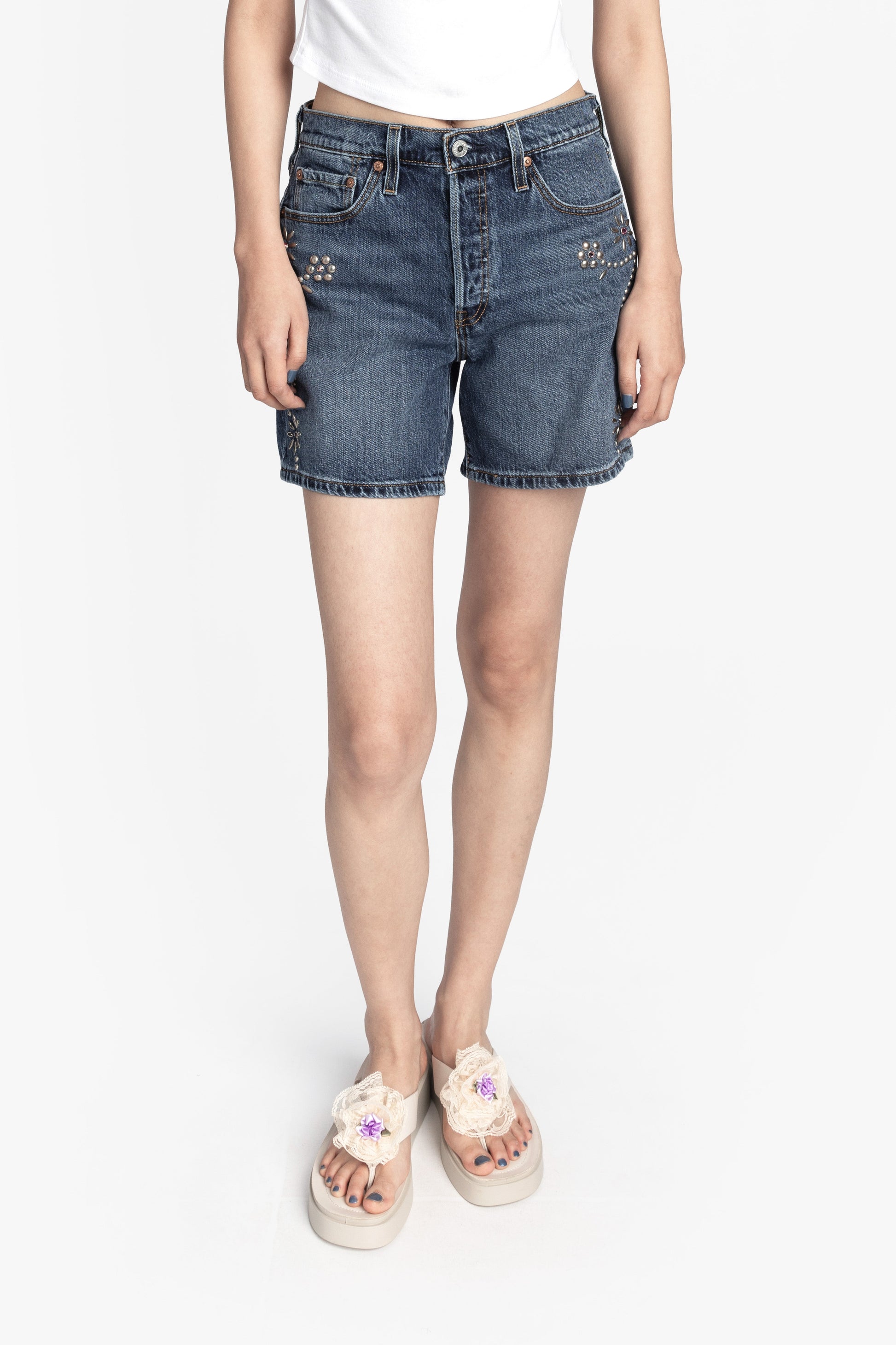 Anna Sui Studded Denim Shorts