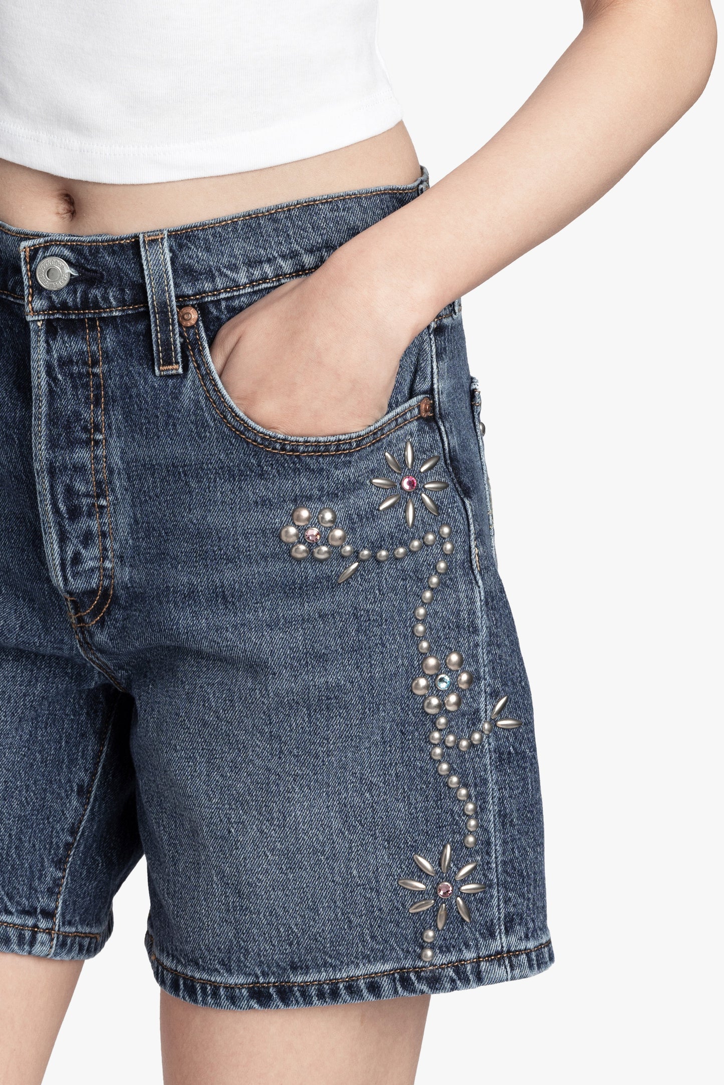 Anna Sui Studded Denim Shorts