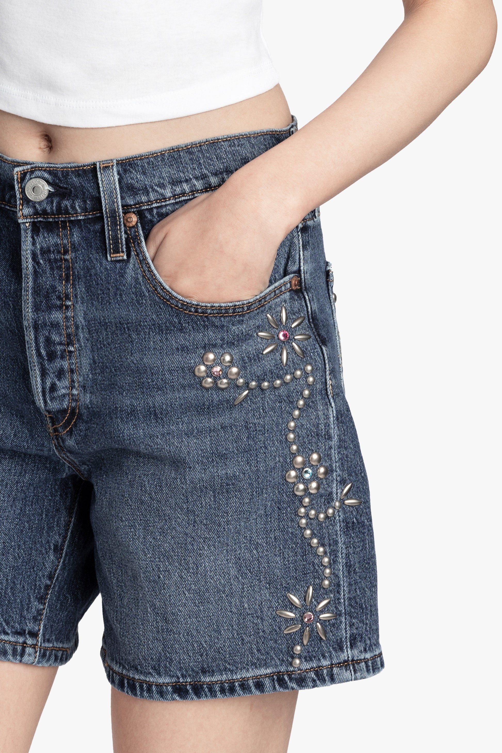 Anna Sui Studded Denim Shorts