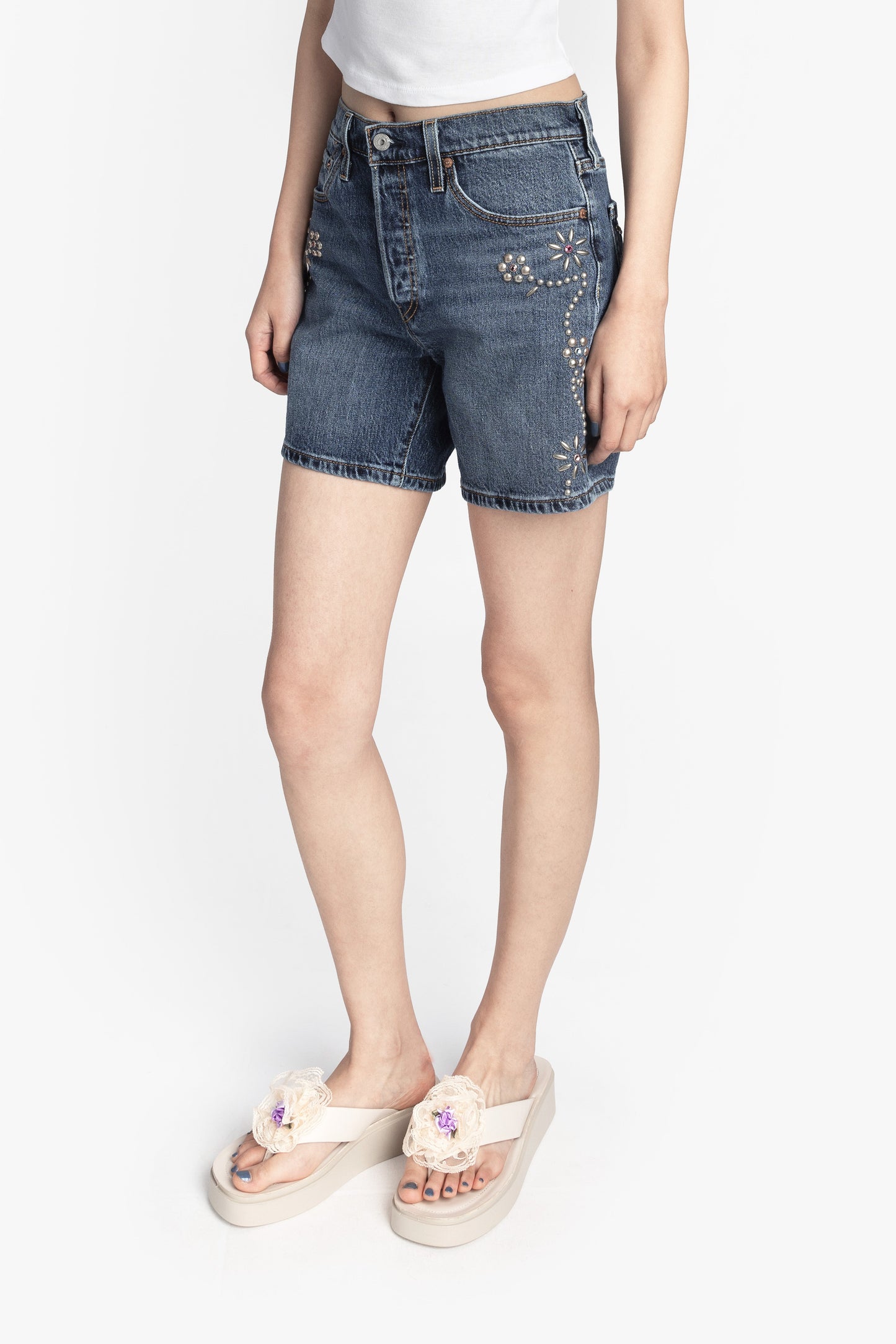 Anna Sui Studded Denim Shorts