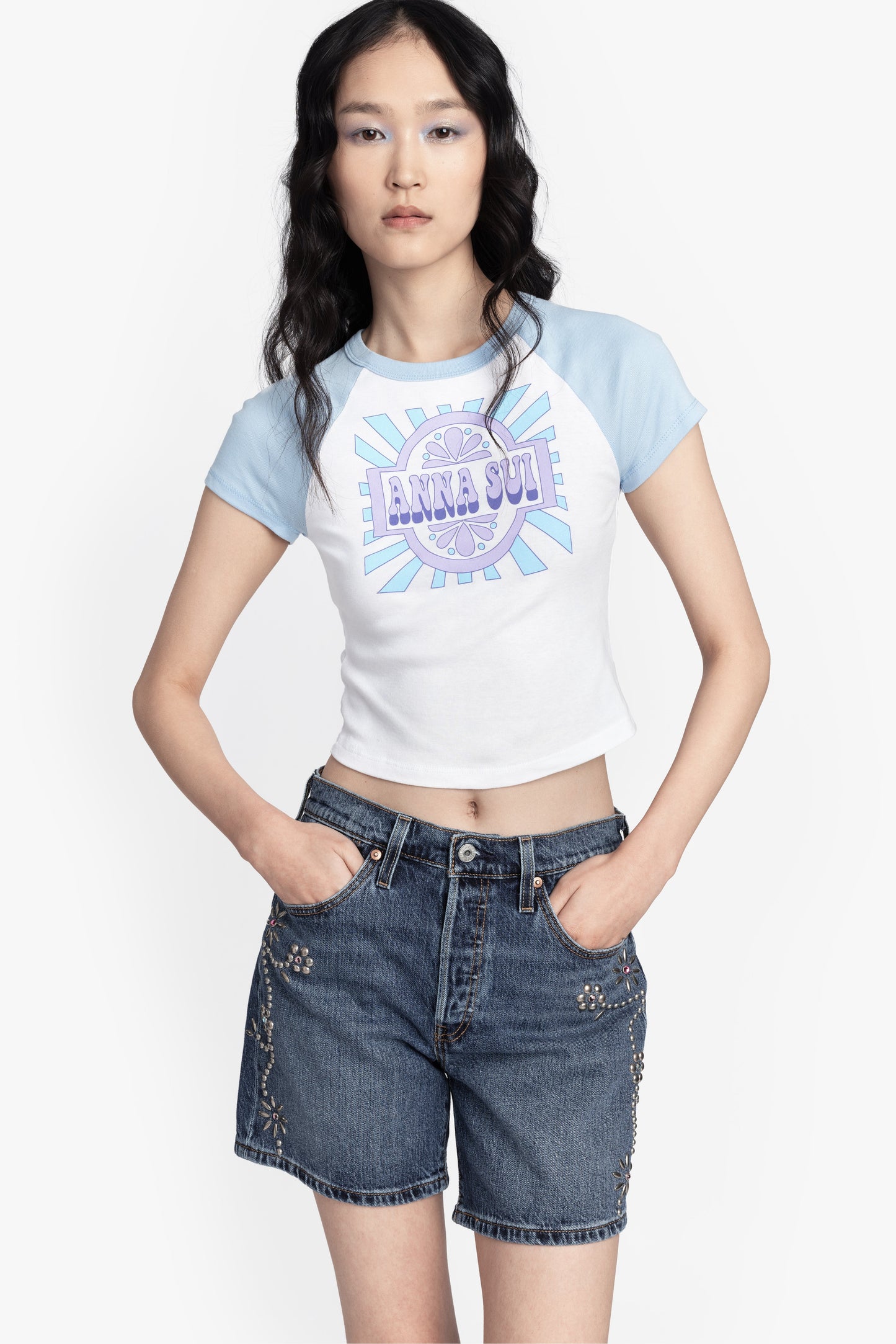 Anna Sui Studded Denim Shorts