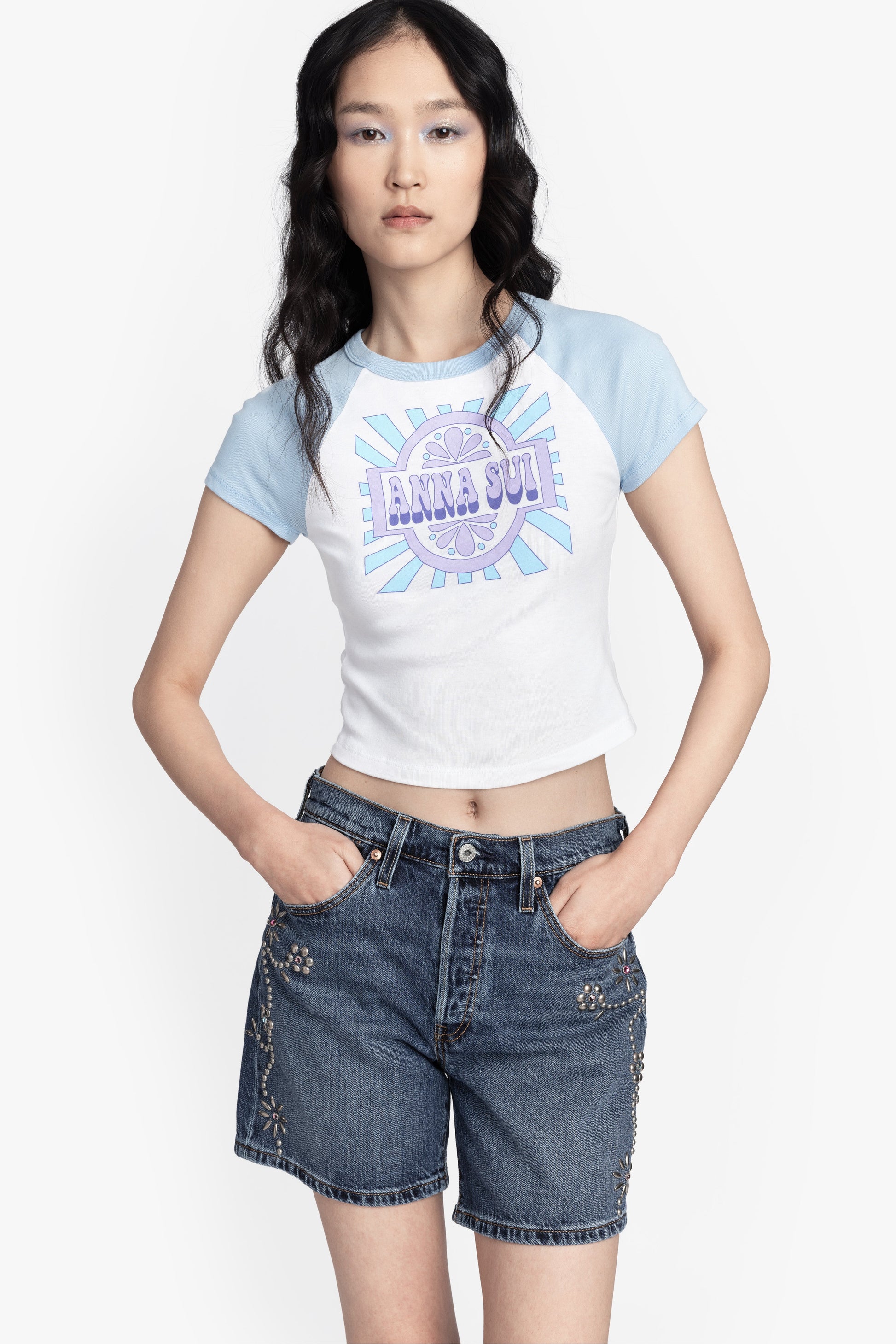 Anna Sui Studded Denim Shorts