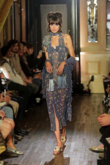 Anna Sui Night Blooming Chiffon Fringe Scarf