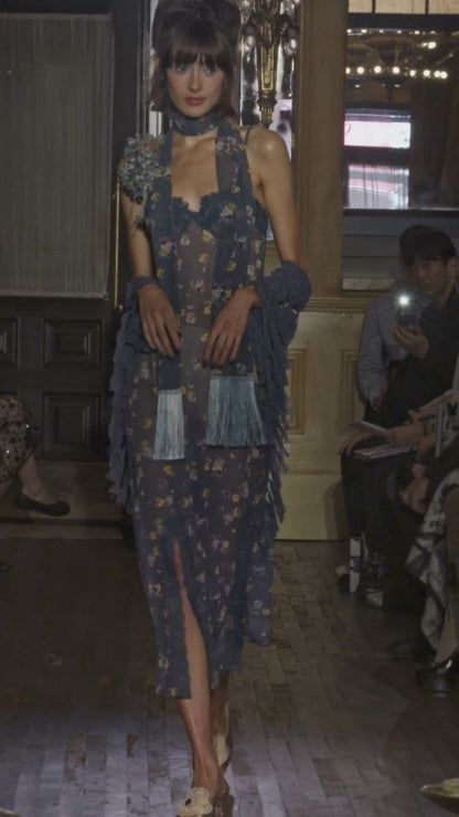 Anna Sui Night Blooming Chiffon Fringe Scarf