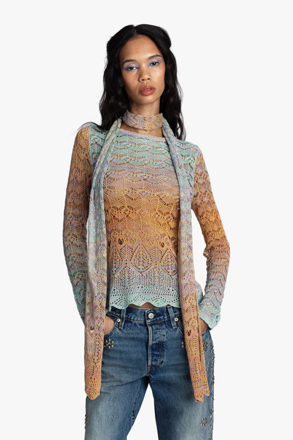 Anna Sui Ombre Space Dye Crochet Scarf - Sunset