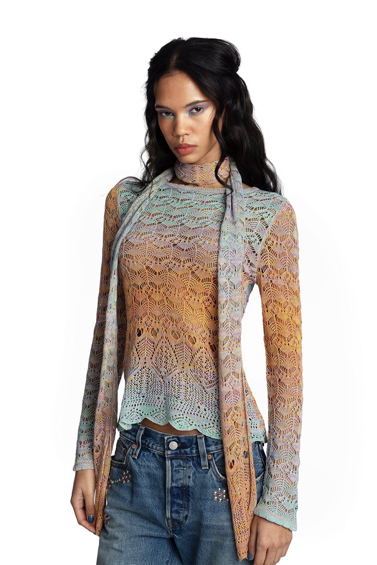 Anna Sui Ombre Space Dye Crochet Scarf - Sunset