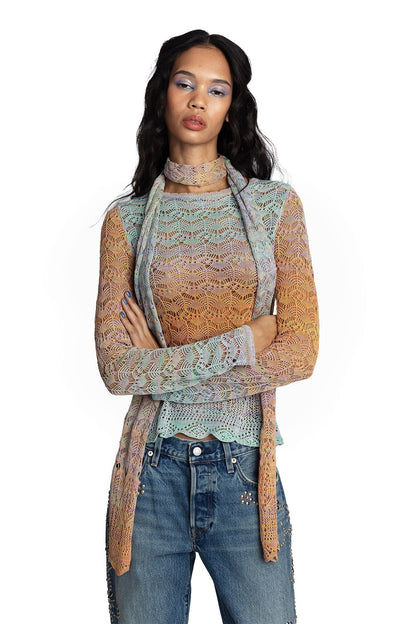 Anna Sui Ombre Space Dye Crochet Scarf - Sunset