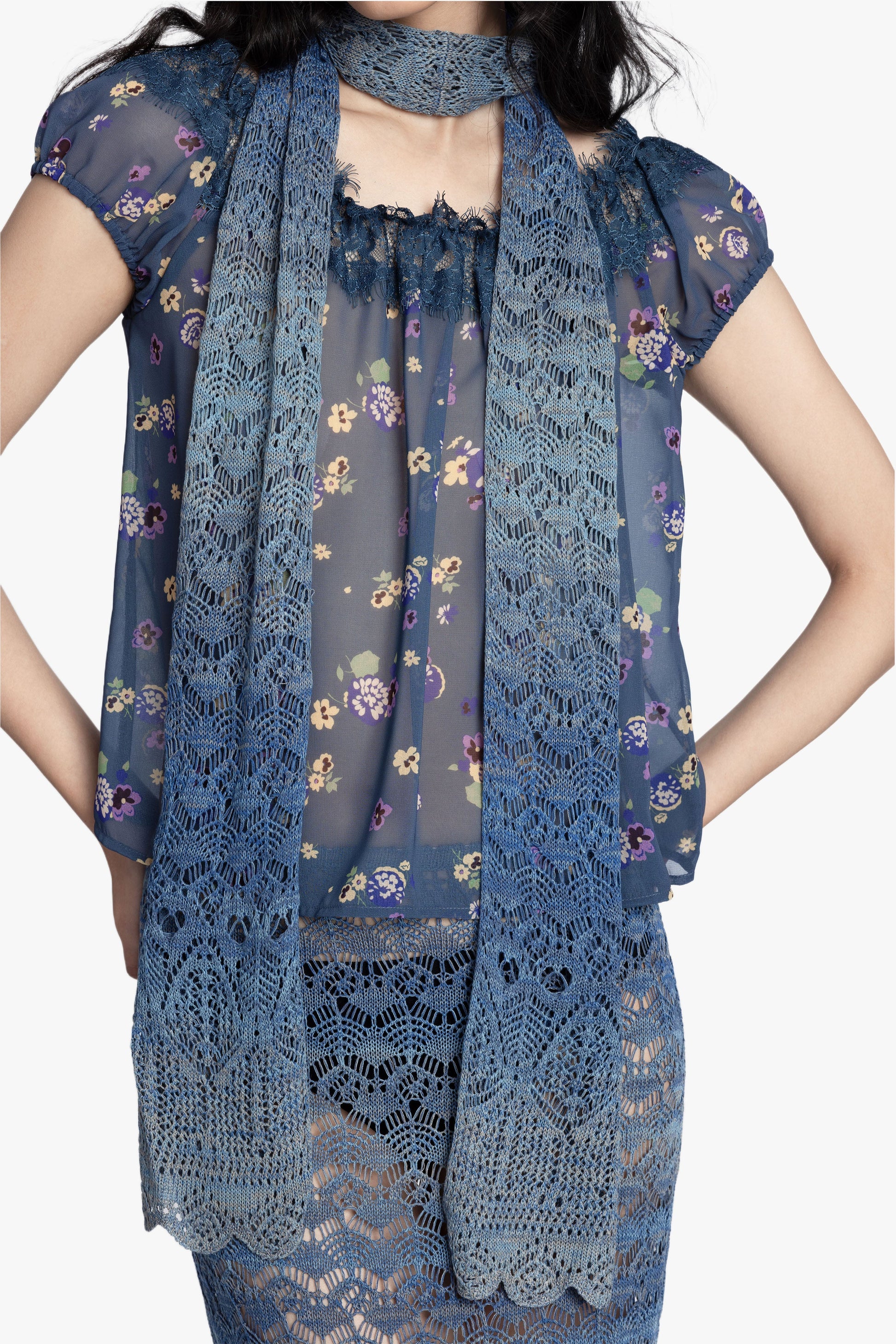 Anna Sui Ombre Space Dye Crochet Scarf - Twilight