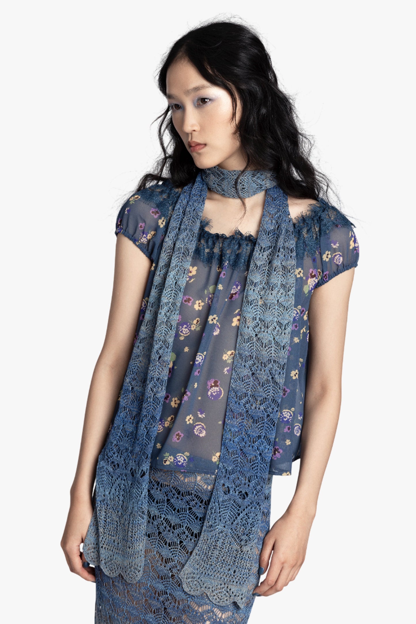 Anna Sui Ombre Space Dye Crochet Scarf - Twilight