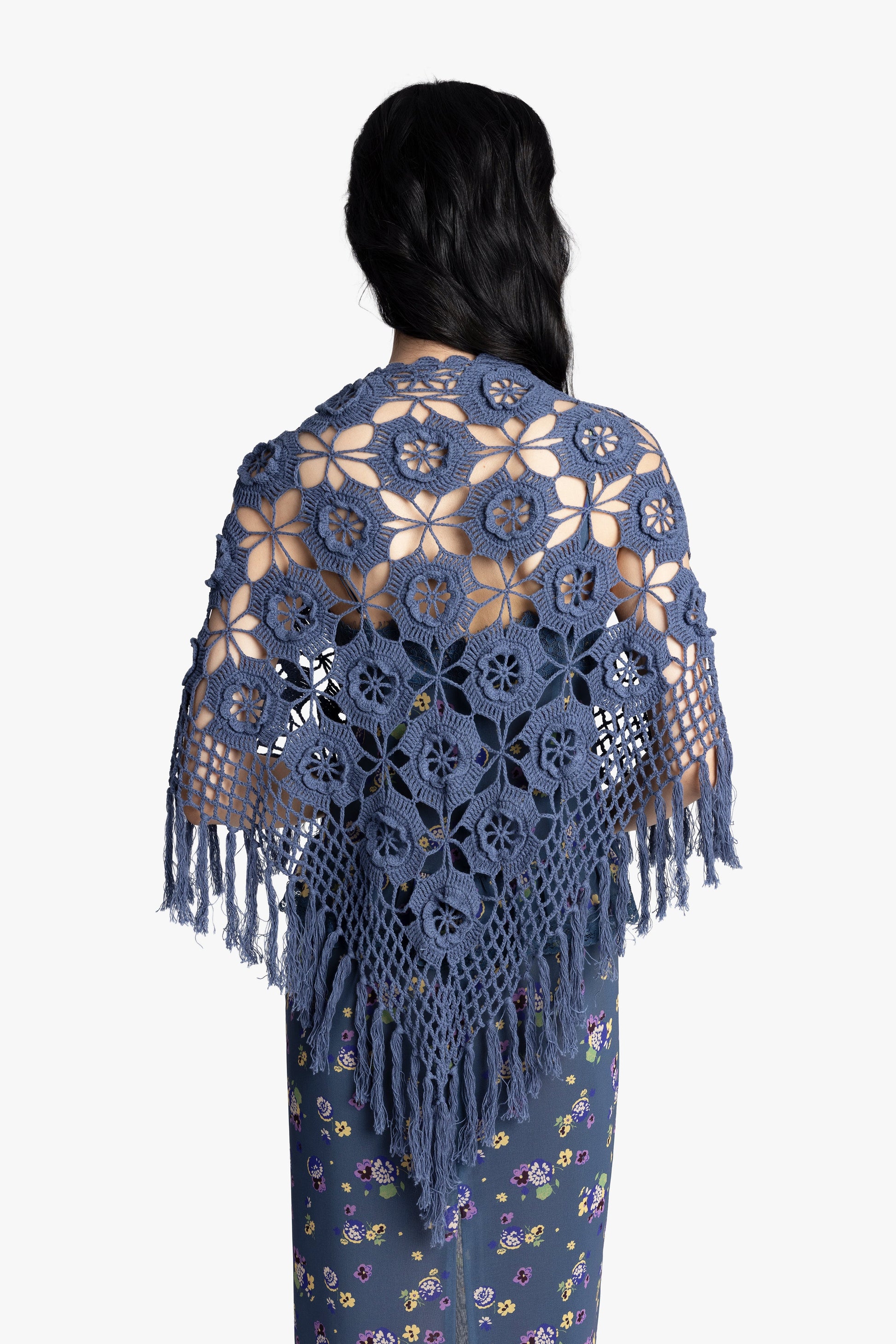 Anna Sui Linen Crochet Shawl- Denim