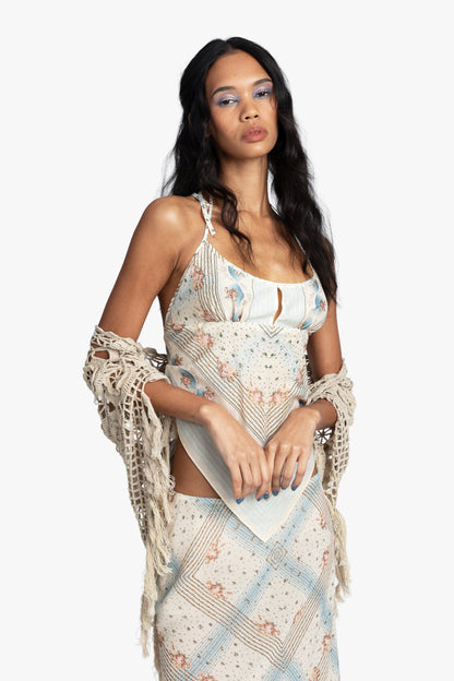 Anna Sui Linen Crochet Shawl- Linen