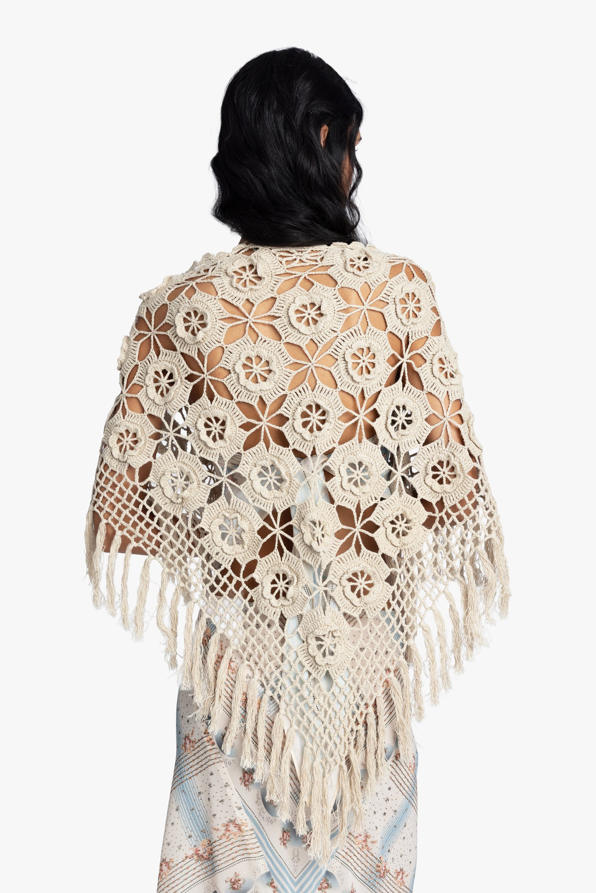 Anna Sui Linen Crochet Shawl- Linen