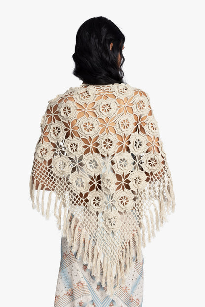 Anna Sui Linen Crochet Shawl- Linen