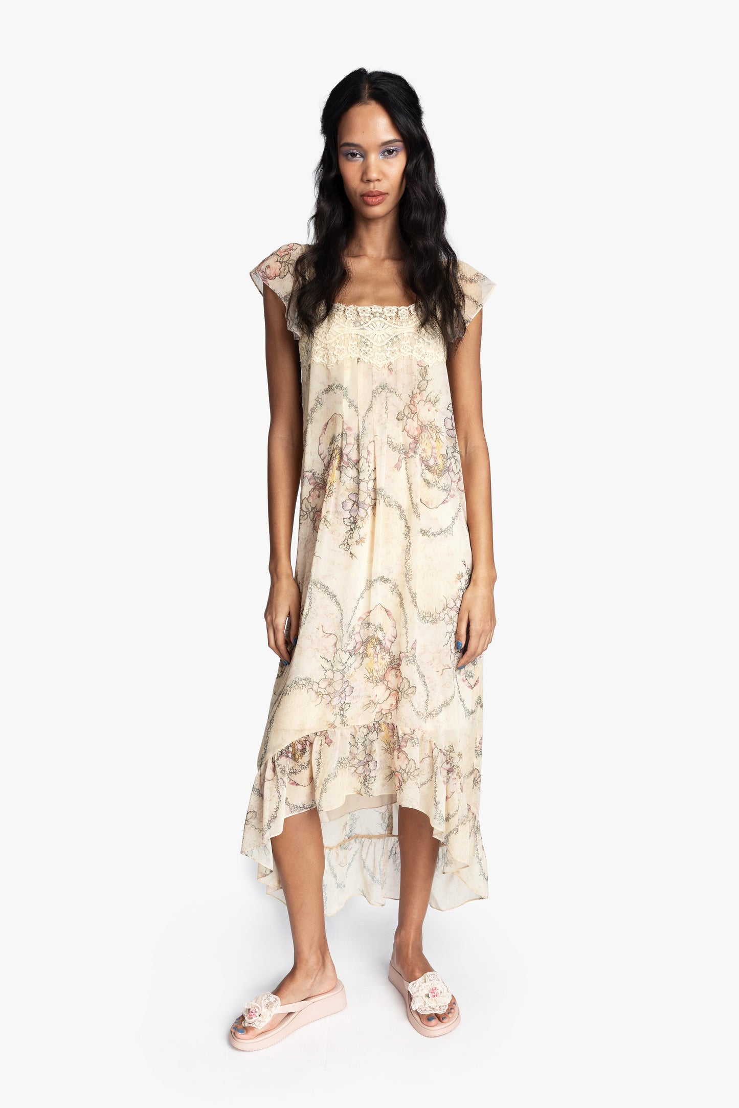Anna Sui Spirit Bloom Chiffon Ruffle Dress