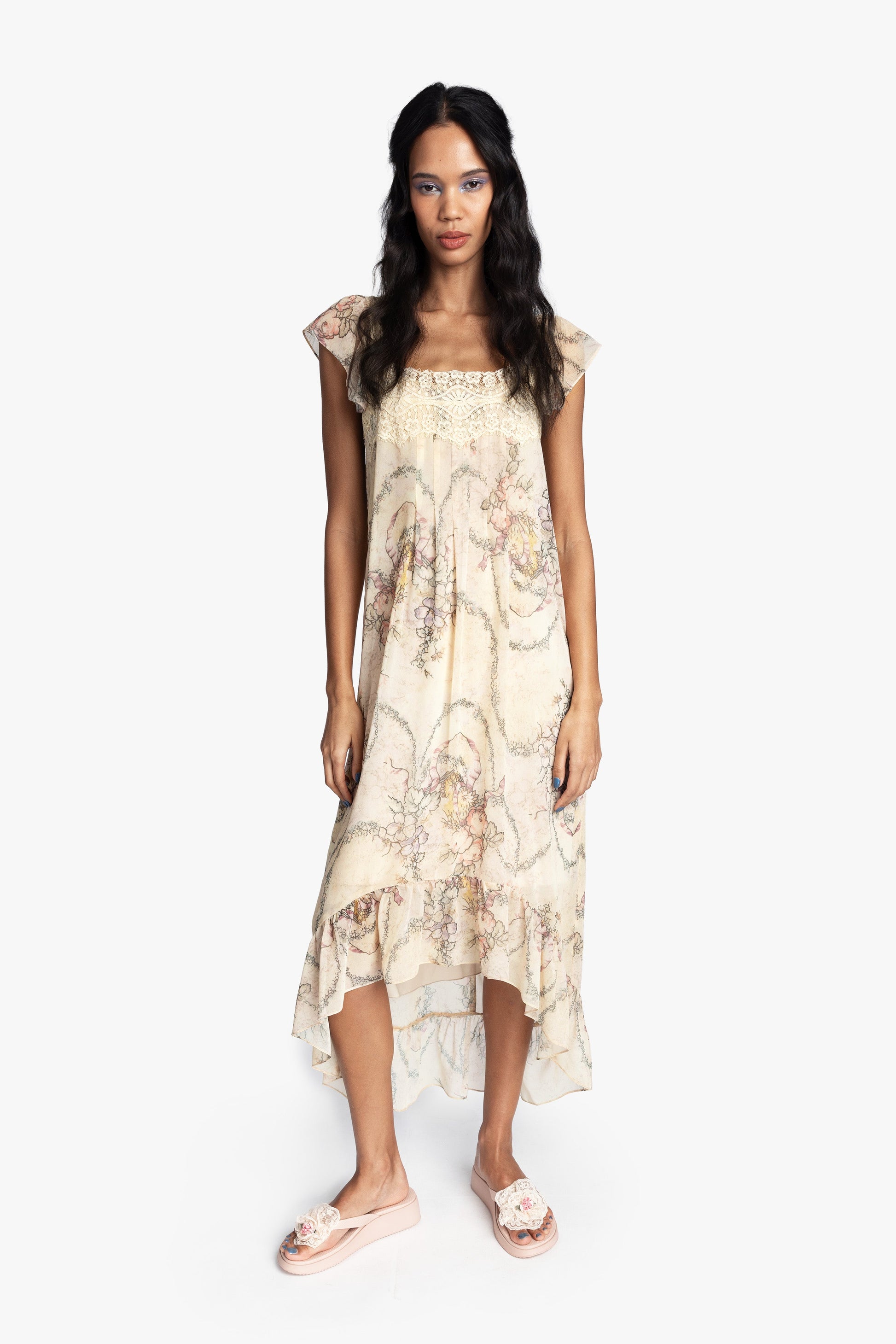 Anna Sui Spirit Bloom Chiffon Ruffle Dress