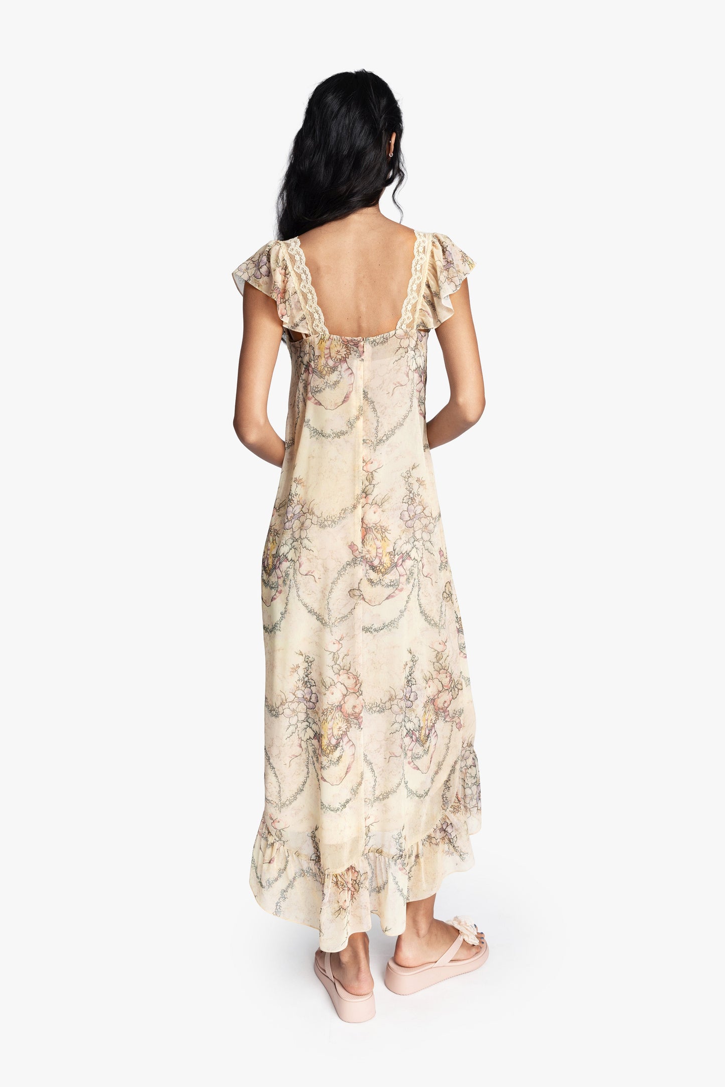 Anna Sui Spirit Bloom Chiffon Ruffle Dress