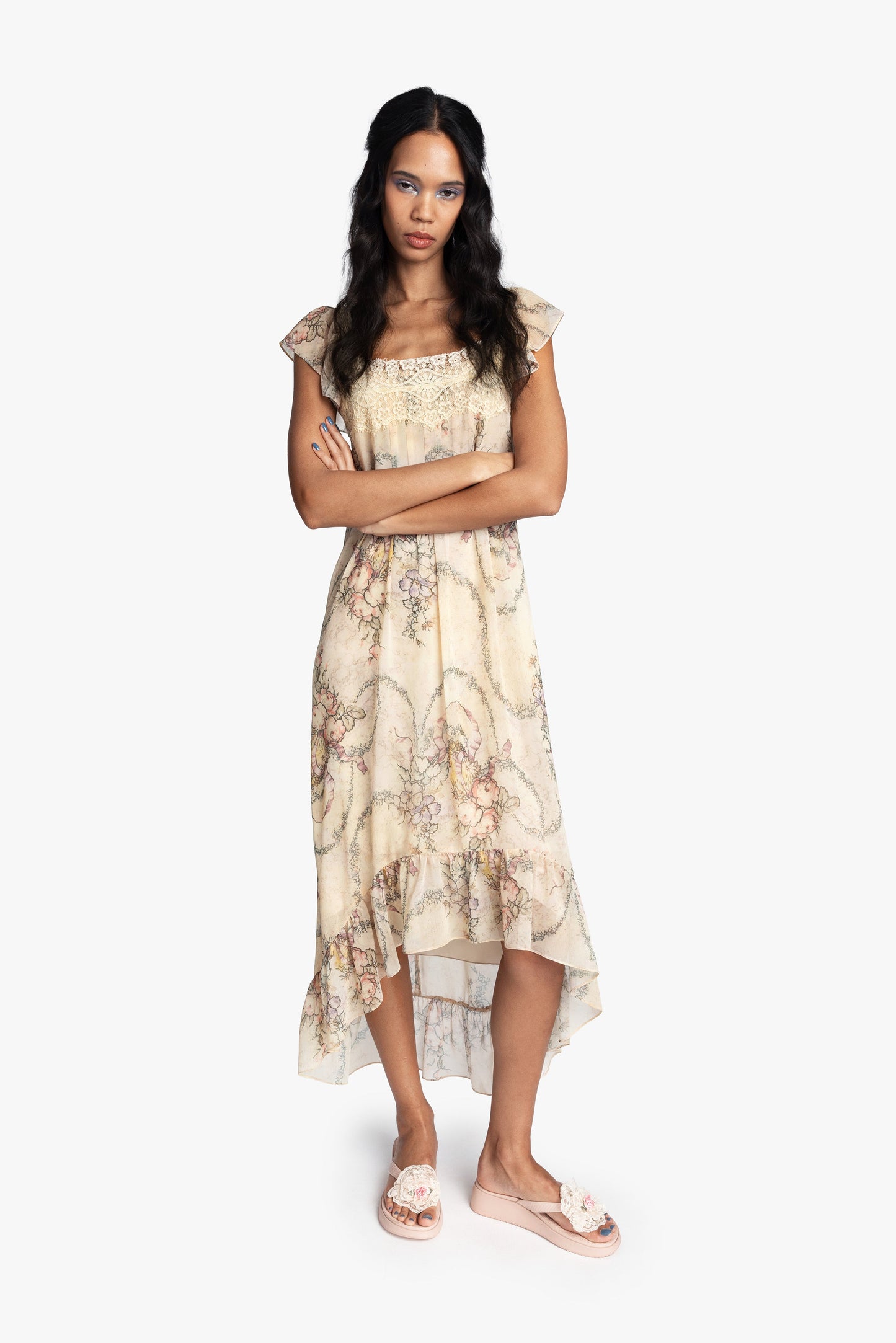 Anna Sui Spirit Bloom Chiffon Ruffle Dress