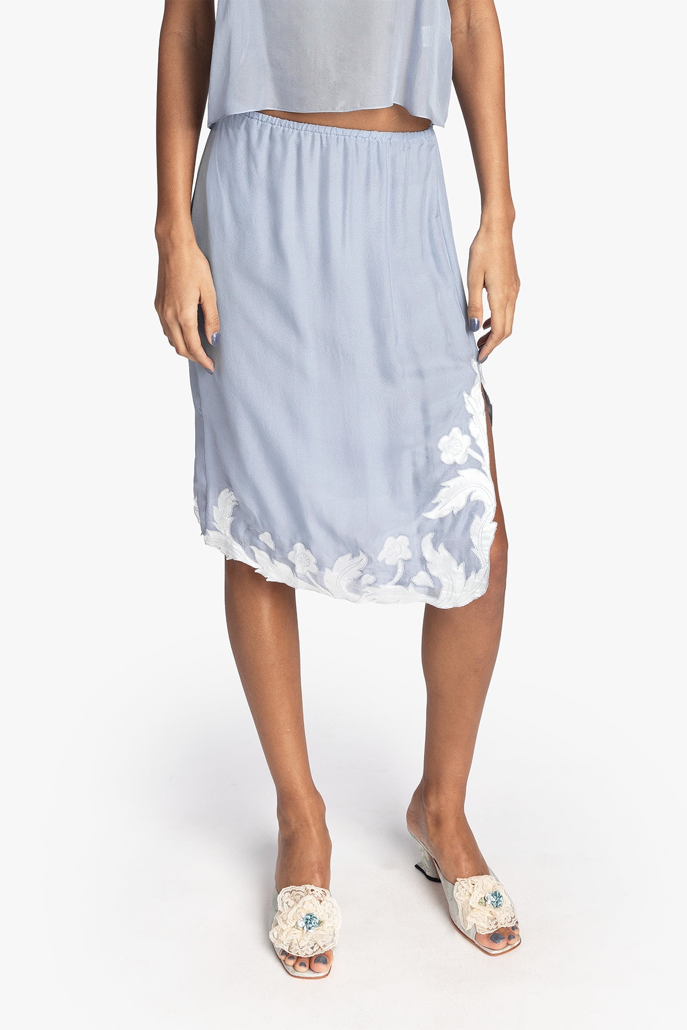 Anna Sui Nouveau Satin Applique Skirt