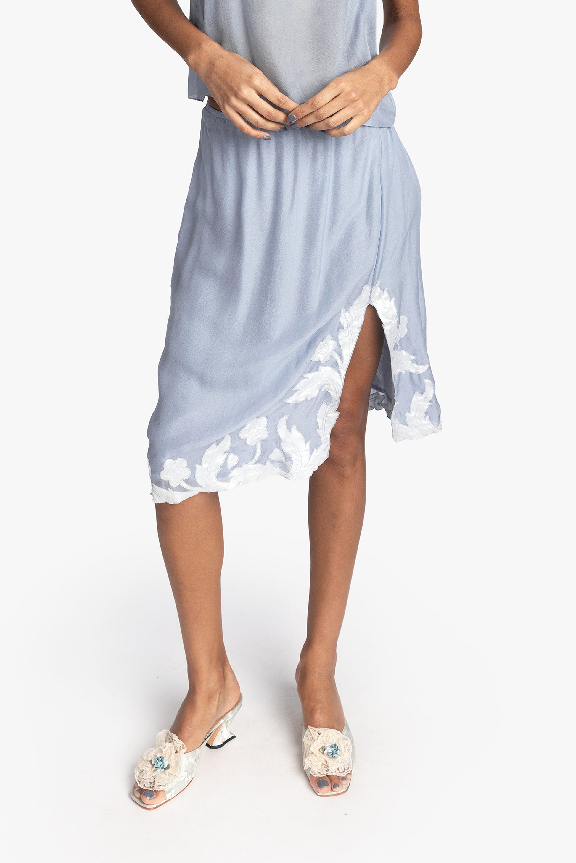 Anna Sui Nouveau Satin Applique Skirt