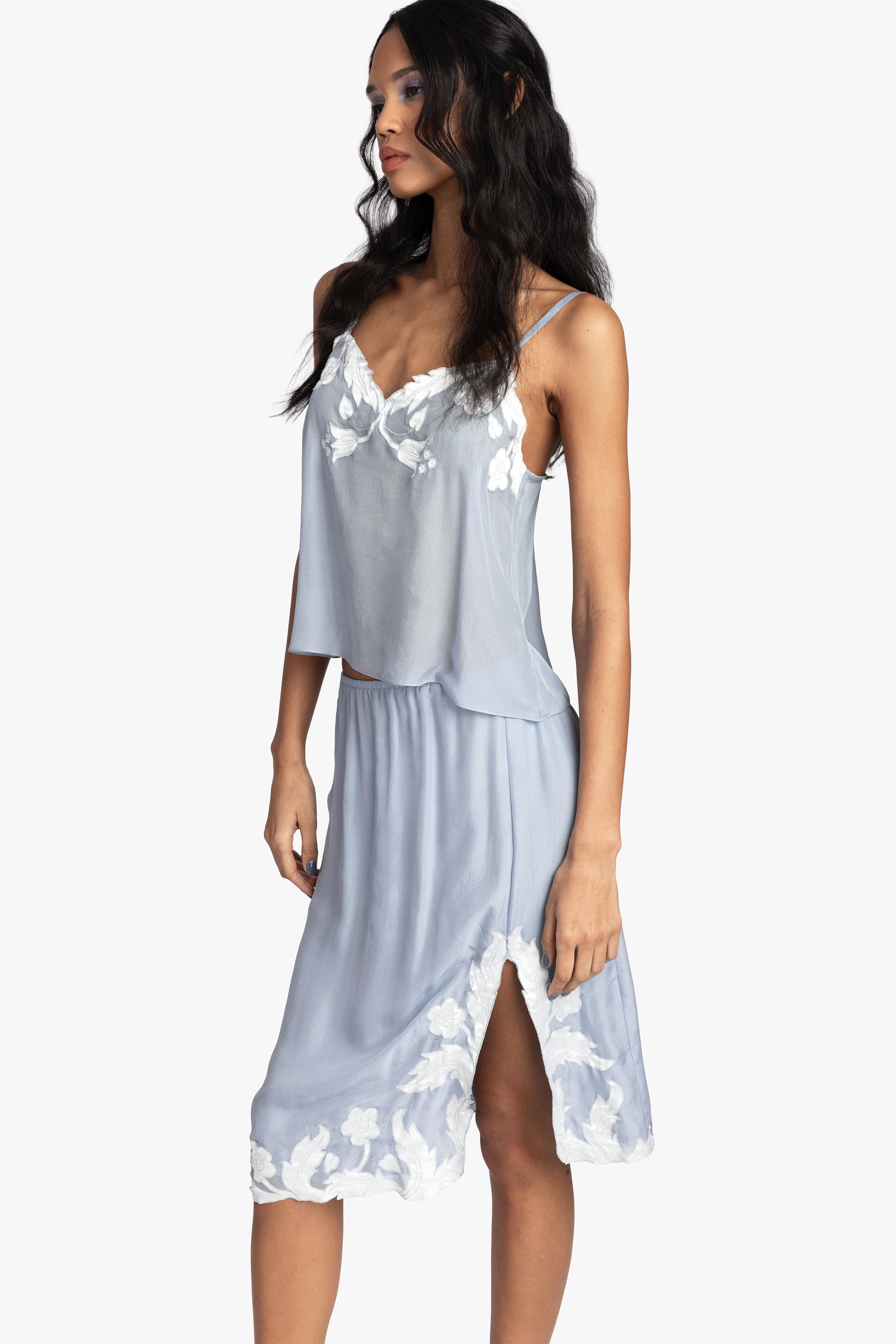 Anna Sui Nouveau Satin Applique Skirt