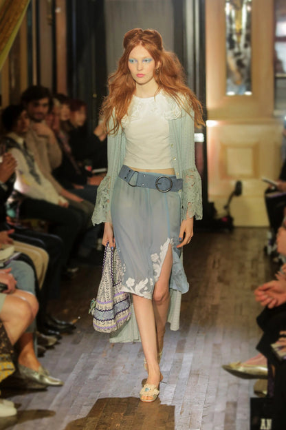Anna Sui Nouveau Satin Applique Skirt