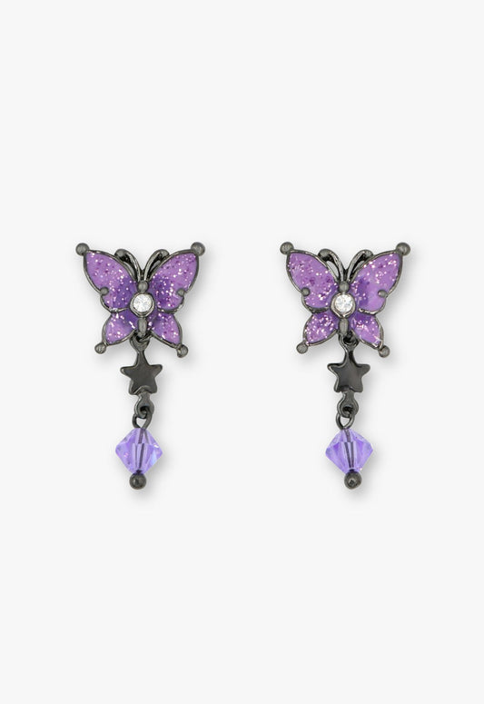 Anna Sui Twilight Gothic Butterfly Earrings - Gunmetal