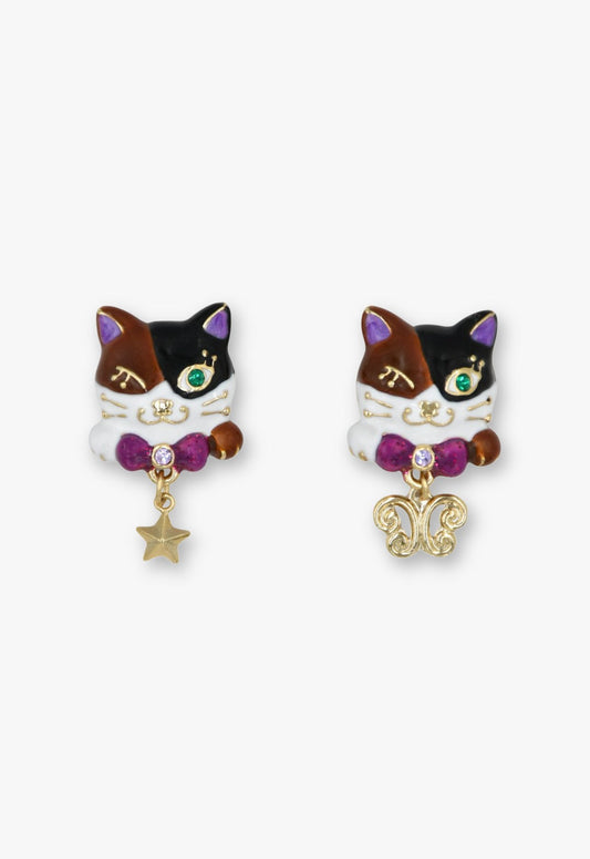 Anna Sui Wink & Wish Calico Cat Stud Earrings