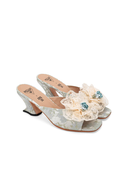 Anna Sui John Fluevog x Anna Sui Brocade Mules- Sky Blue