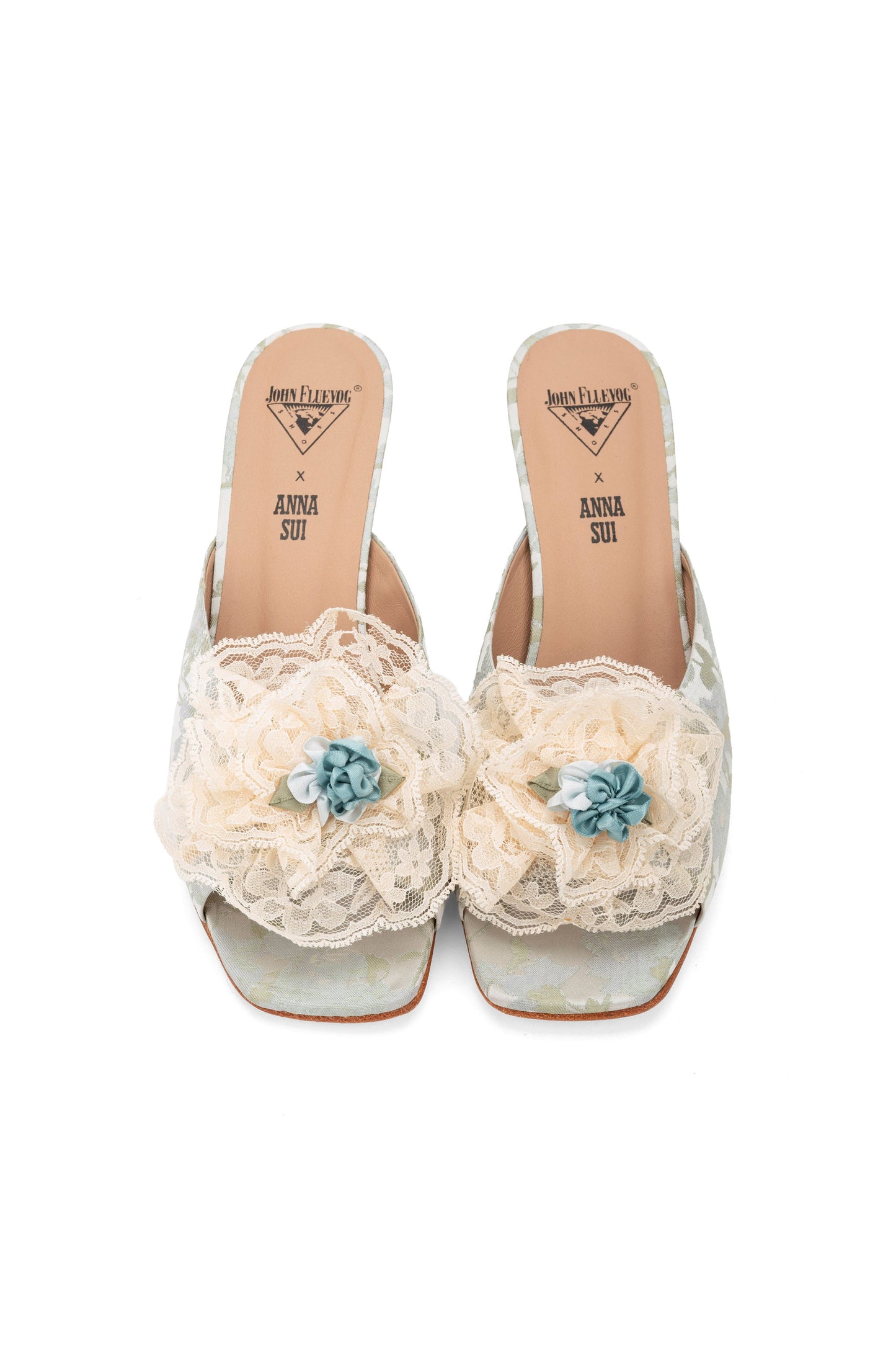 Anna Sui John Fluevog x Anna Sui Brocade Mules- Sky Blue